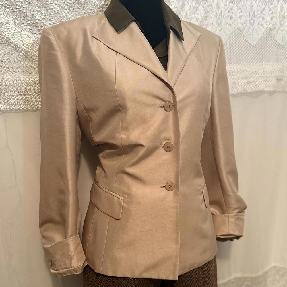 Vintage 90s 100% Silk Kasper Petite Tailored Jacket Blazer size 12P